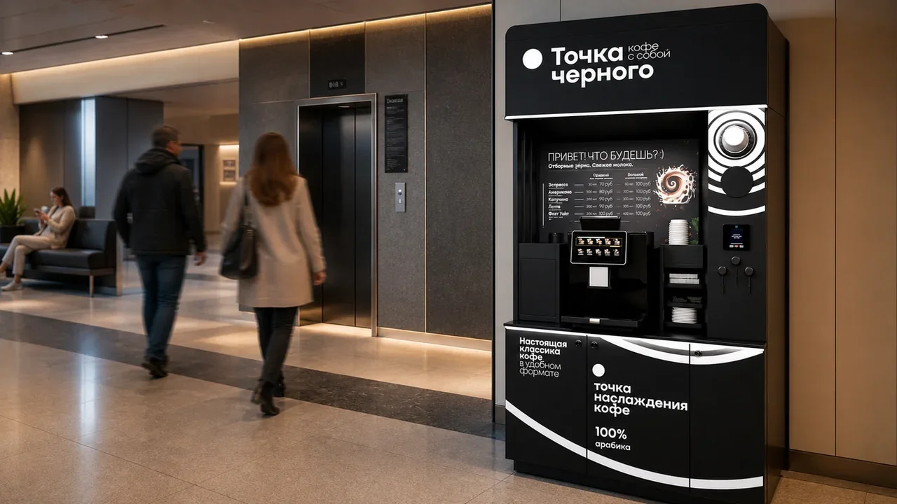 Кофейная стойка самообслуживания на заметном маршруте в месте ожидания