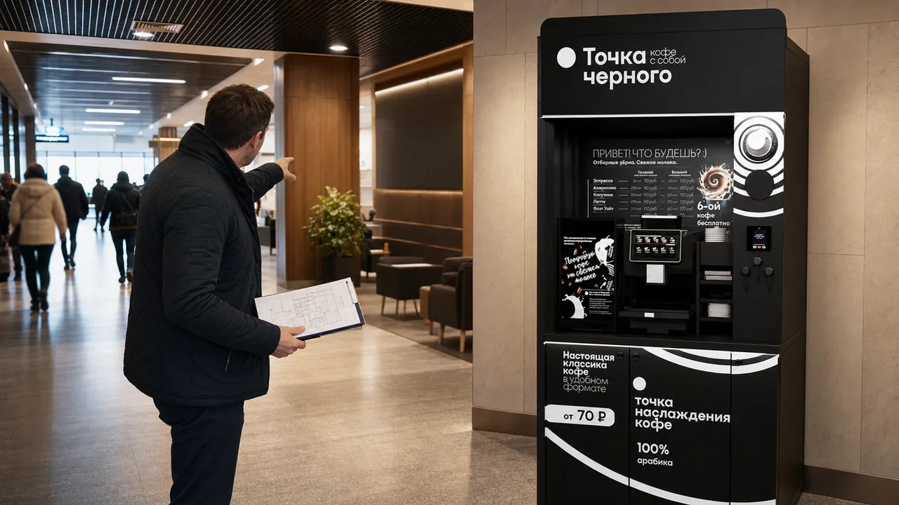 Партнёр оценивает место для кофейной стойки по потоку и видимости